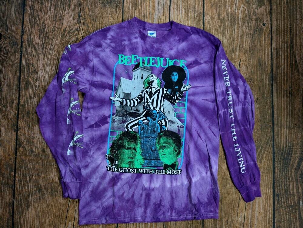 Beetlejuice Tee Long Sleeve Double Sided Graphic Movie Tie Dye Halloween Size M